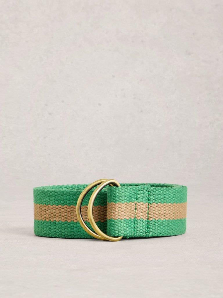 Striped Webbing Loop Belt in BRT GREEN - FLAT FRONT