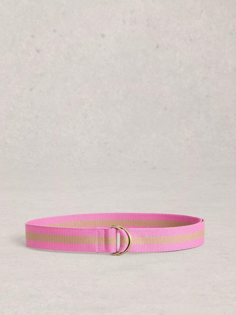 Striped Webbing Loop Belt in BRT PINK - FLAT BACK