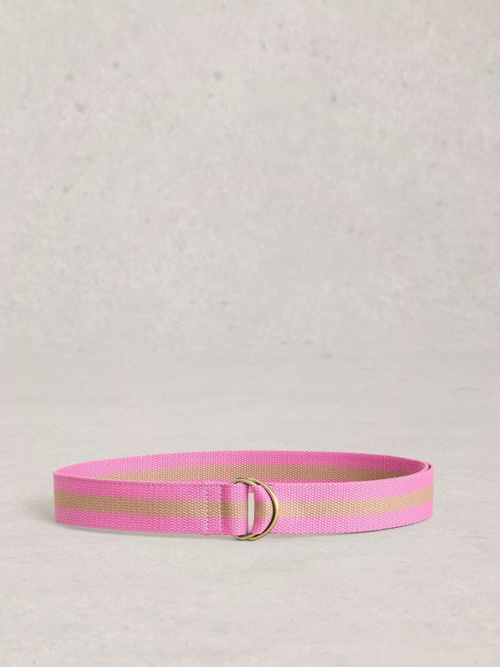 Striped Webbing Loop Belt in BRT PINK - FLAT BACK