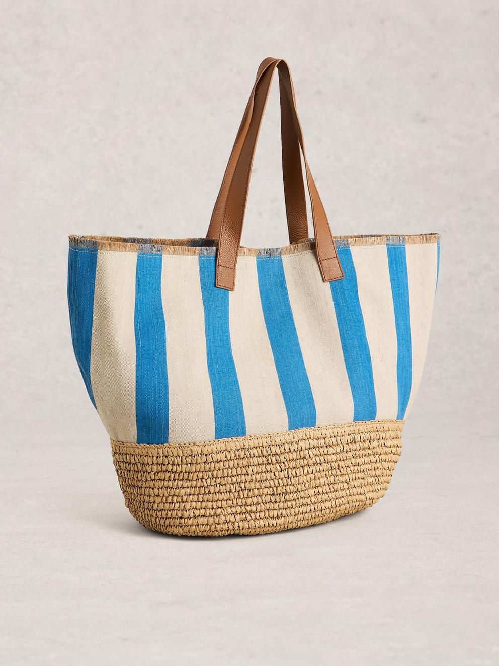 Mia Canvas Tote Bag in BLUE MLT - FLAT BACK