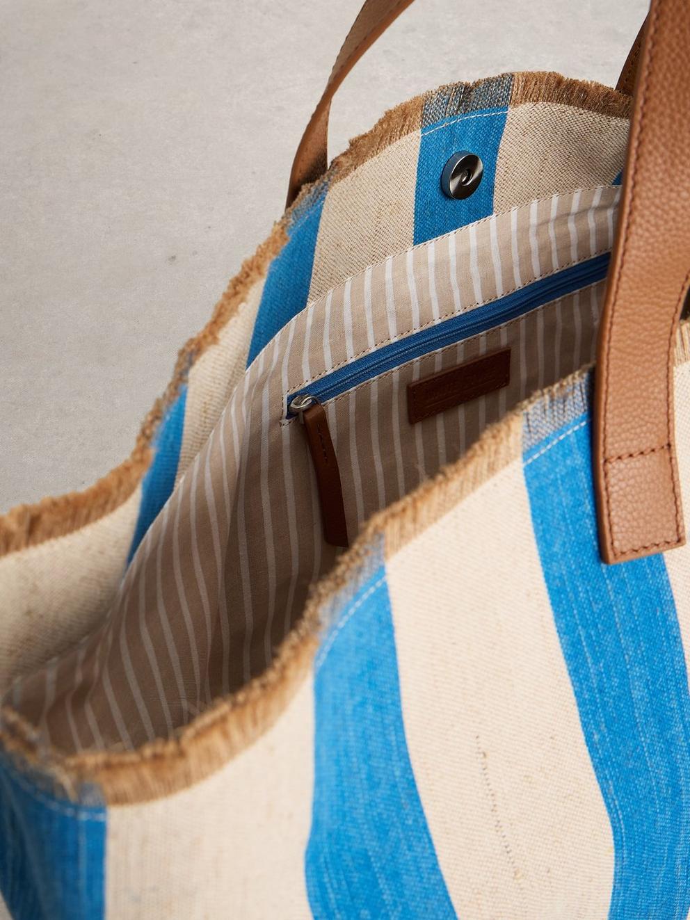 Mia Canvas Tote Bag in BLUE MLT - FLAT DETAIL