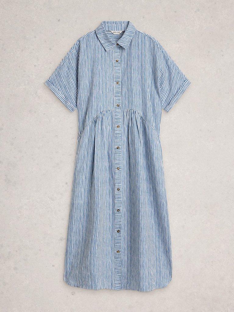 Annabelle Stripe Linen Dress in BLUE MLT - FLAT FRONT