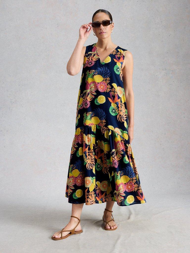 Lily Midi Dress in NAVY PR - LIFESTYLE