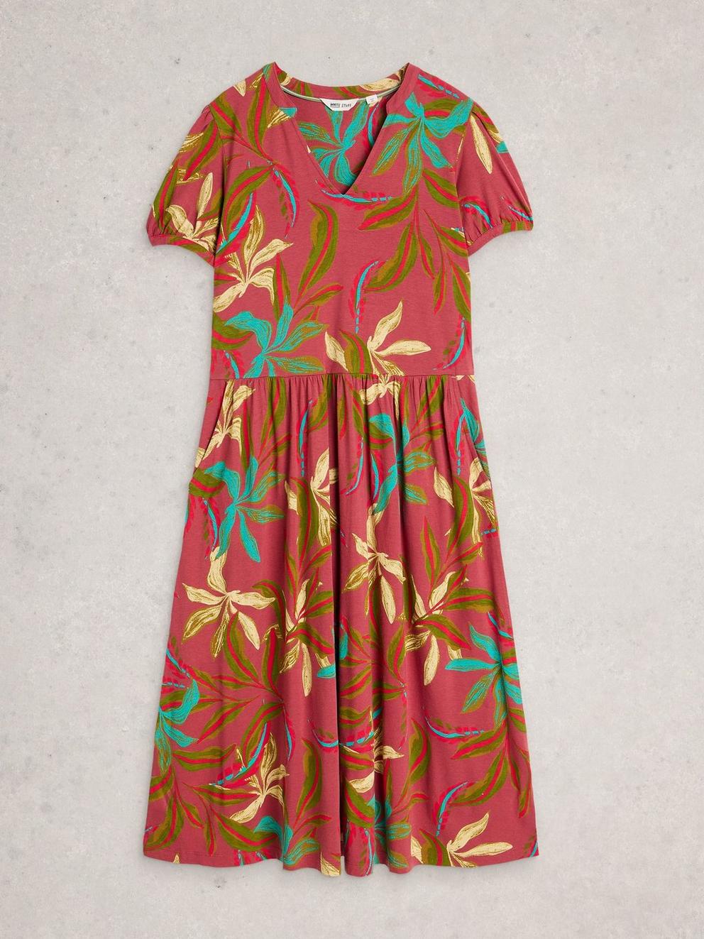Leah Print Jersey Midi Dress in PINK PR - FLAT FRONT