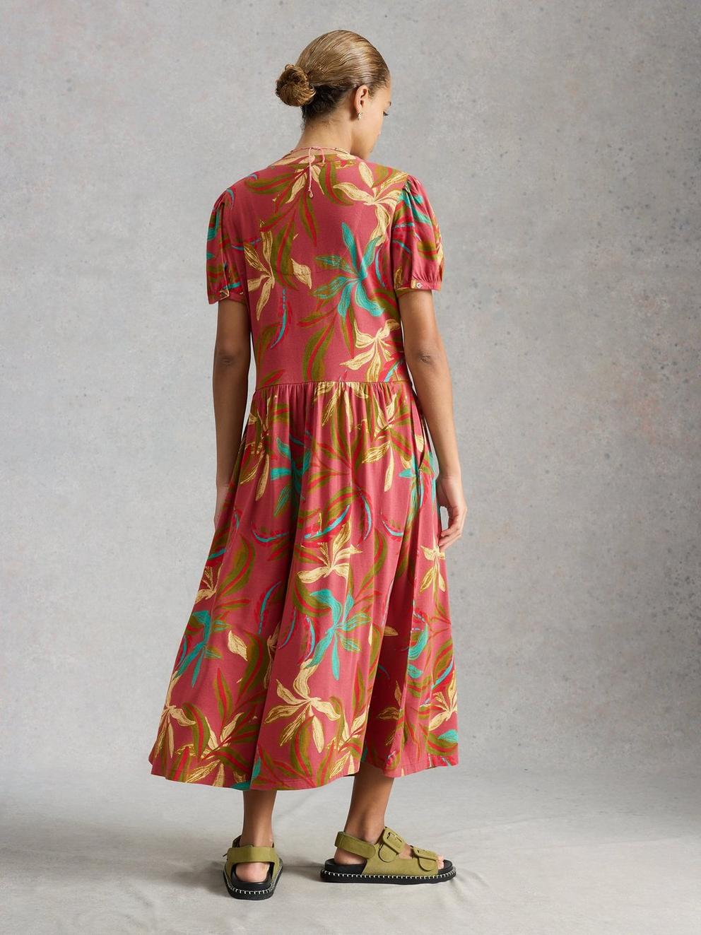 Leah Print Jersey Midi Dress in PINK PR - MODEL BACK