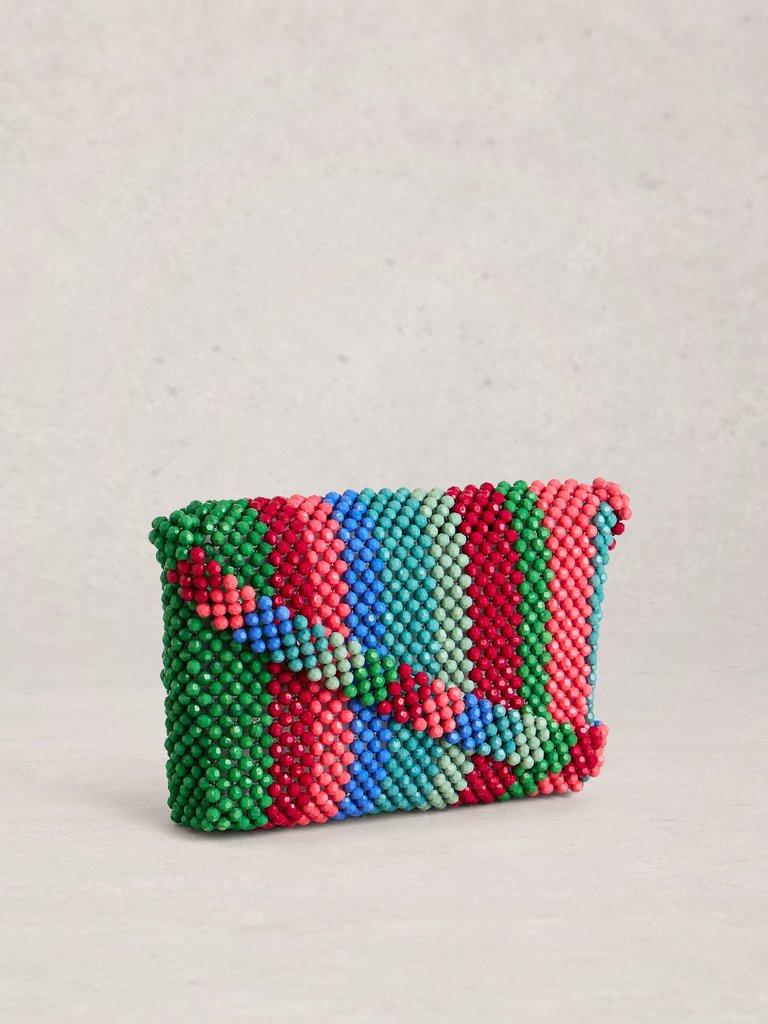 Bea Beaded Shoulder Bag in GREEN MLT - FLAT BACK