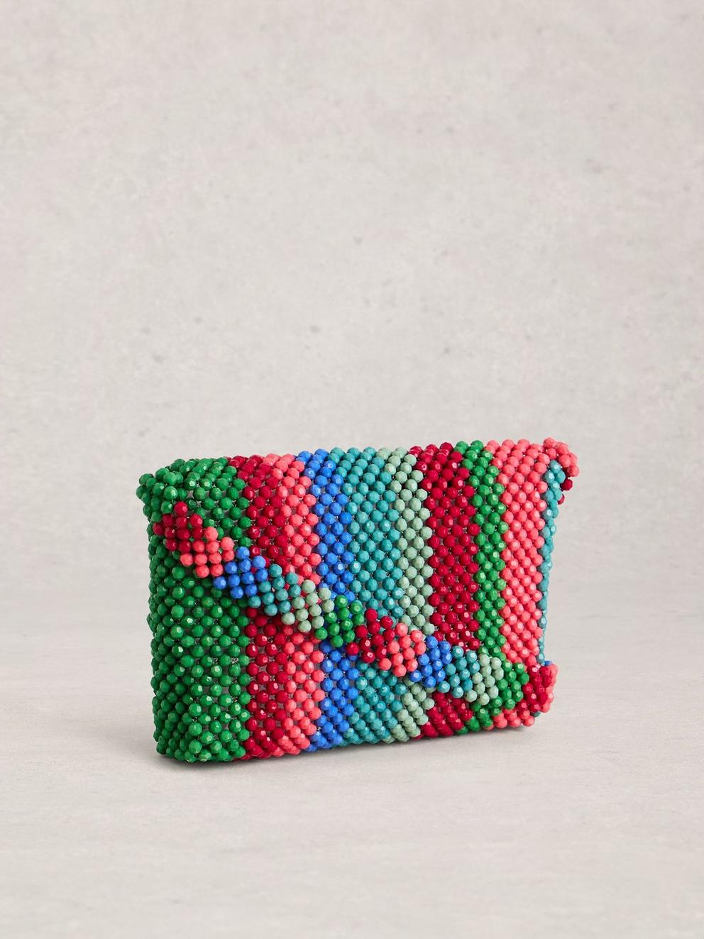 Bea Beaded Shoulder Bag in GREEN MLT - FLAT BACK