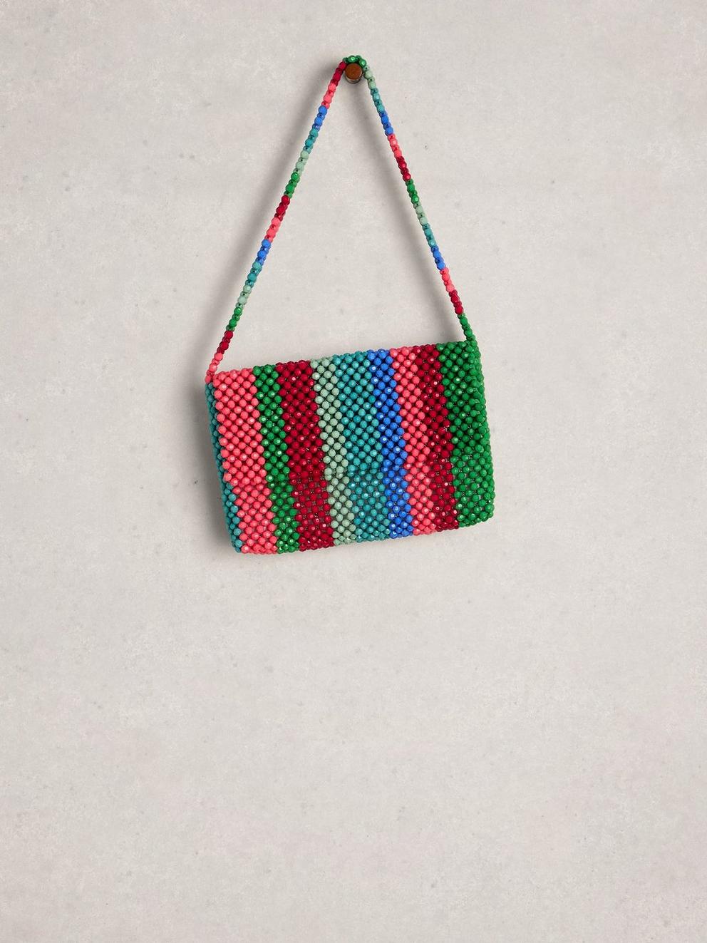 Bea Beaded Shoulder Bag in GREEN MLT - FLAT FRONT