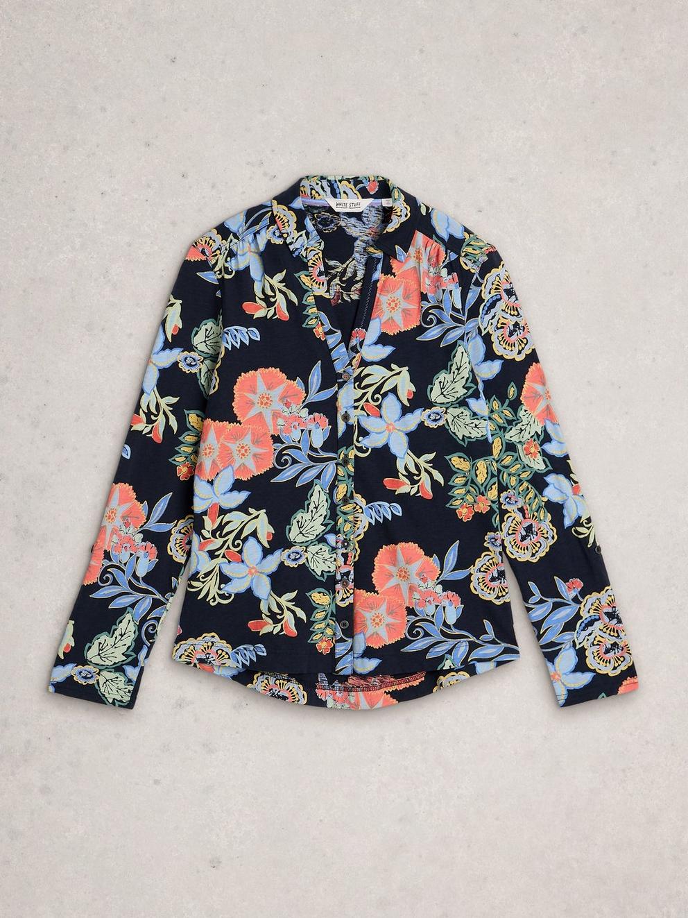 ANNIE JERSEY SHIRT in NAVY MULTI - FLAT FRONT