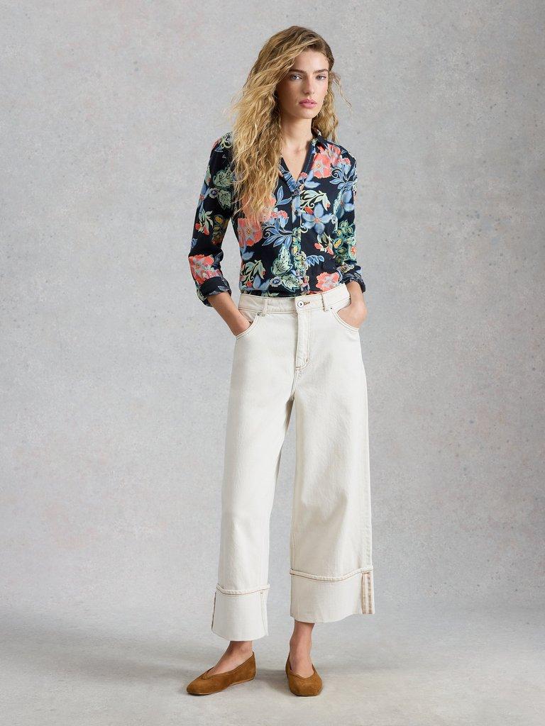 ANNIE JERSEY SHIRT in NAVY MULTI - MODEL FRONT