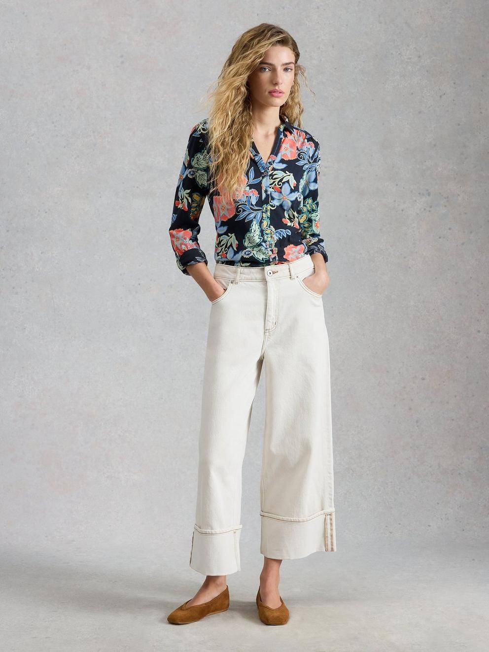 ANNIE JERSEY SHIRT in NAVY MULTI - MODEL FRONT