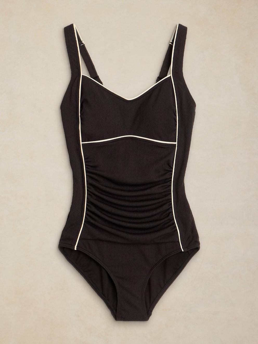 SPLASH TEXTURED SWIMSUIT in PURE BLK - FLAT FRONT