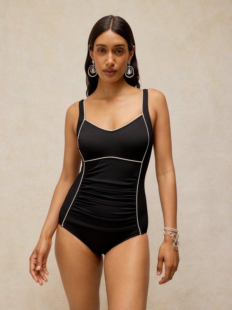SPLASH TEXTURED SWIMSUIT in PURE BLK - MODEL FRONT