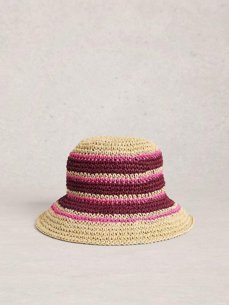 Crochet Striped Bucket Hat in PINK MLT - FLAT FRONT