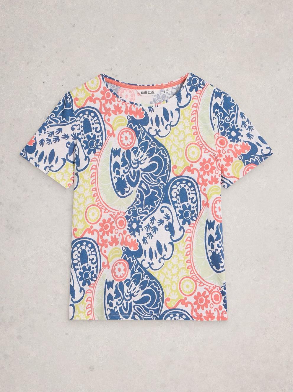 ABBIE PRINTED SHORT SLEEVE TEE in NAVY MULTI - FLAT FRONT