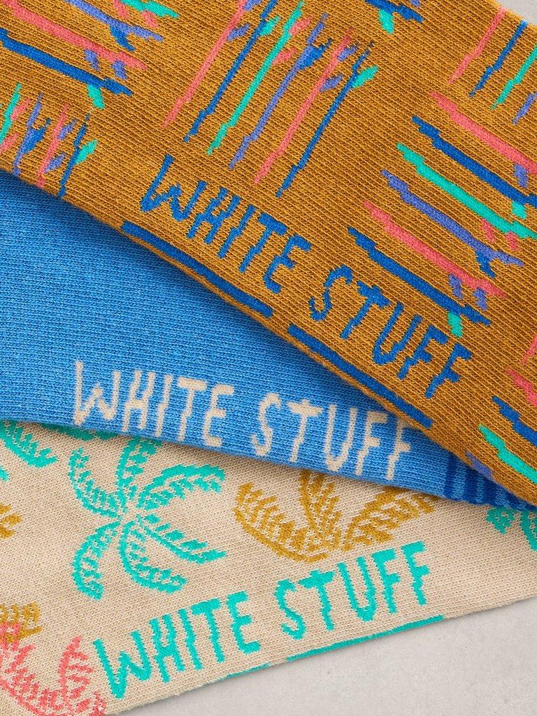 3PK Surf Trainer Socks in NAT MLT - FLAT DETAIL