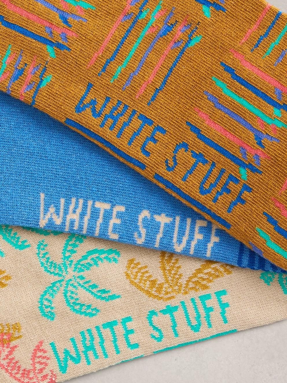 3PK Surf Trainer Socks in NAT MLT - FLAT DETAIL