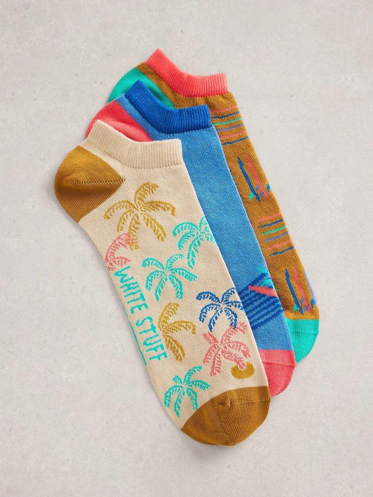 3PK Surf Trainer Socks in NAT MLT - FLAT FRONT