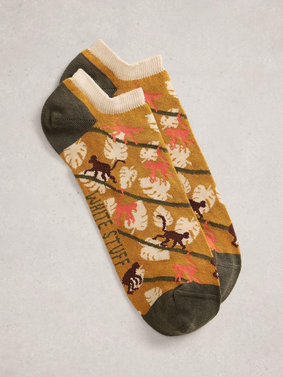 Monkey Print Trainer Sock in ORANGE MLT - FLAT FRONT