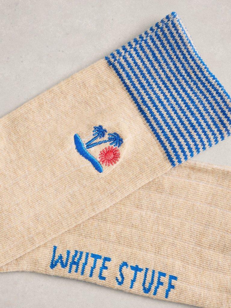 Embroidered Rib Ankle Socks in NAT MLT - FLAT DETAIL