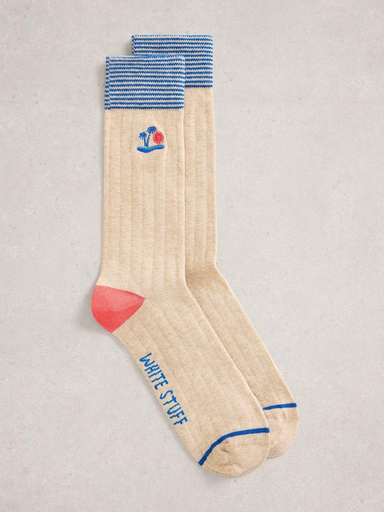 Embroidered Rib Ankle Socks in NAT MLT - FLAT FRONT
