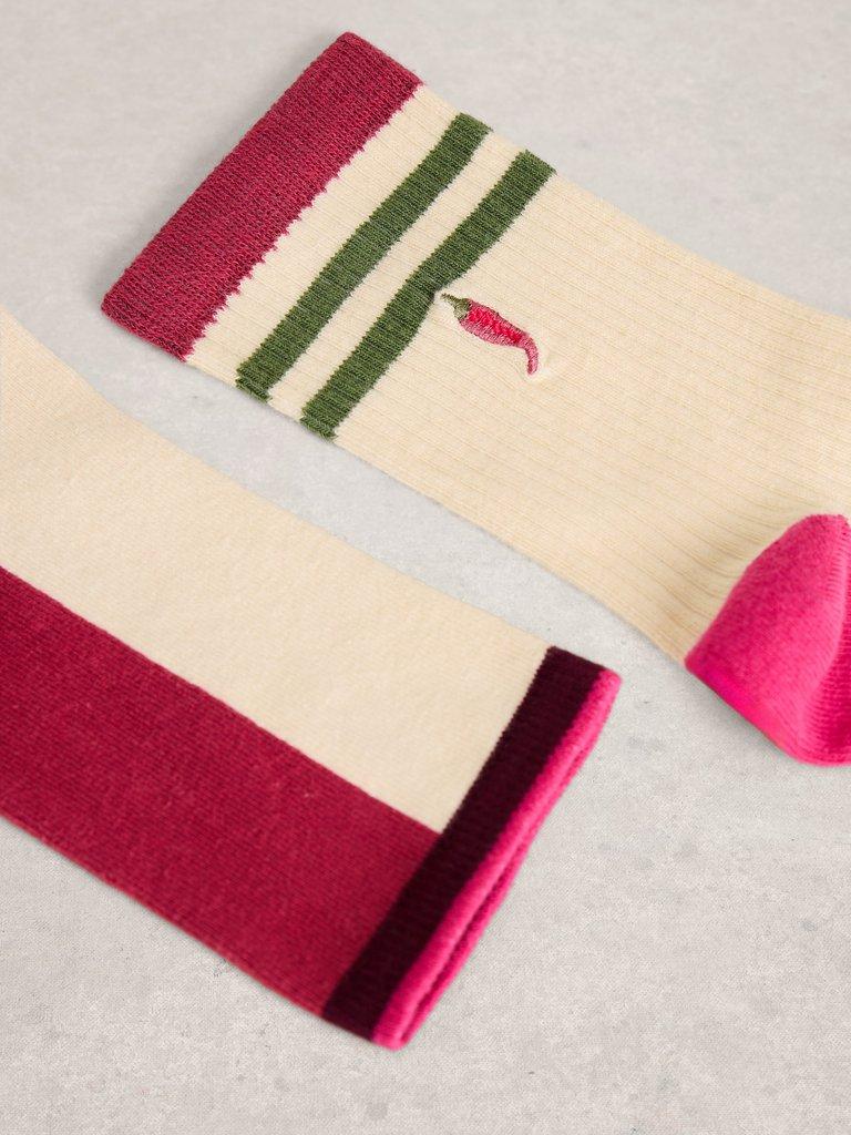 2PK Chilli Ankle Socks in RED MLT - FLAT DETAIL