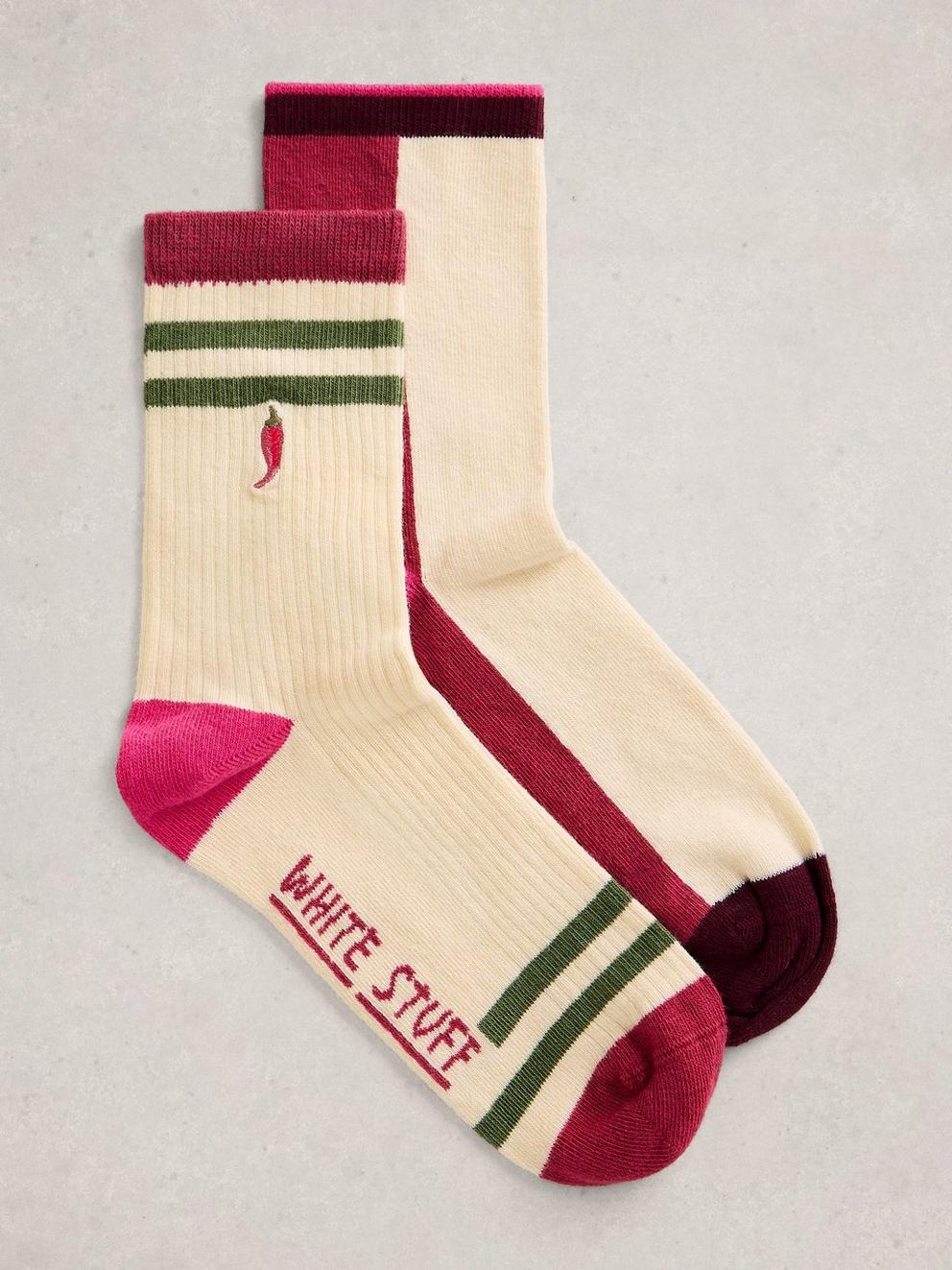 2PK Chilli Ankle Socks in RED MLT - FLAT FRONT