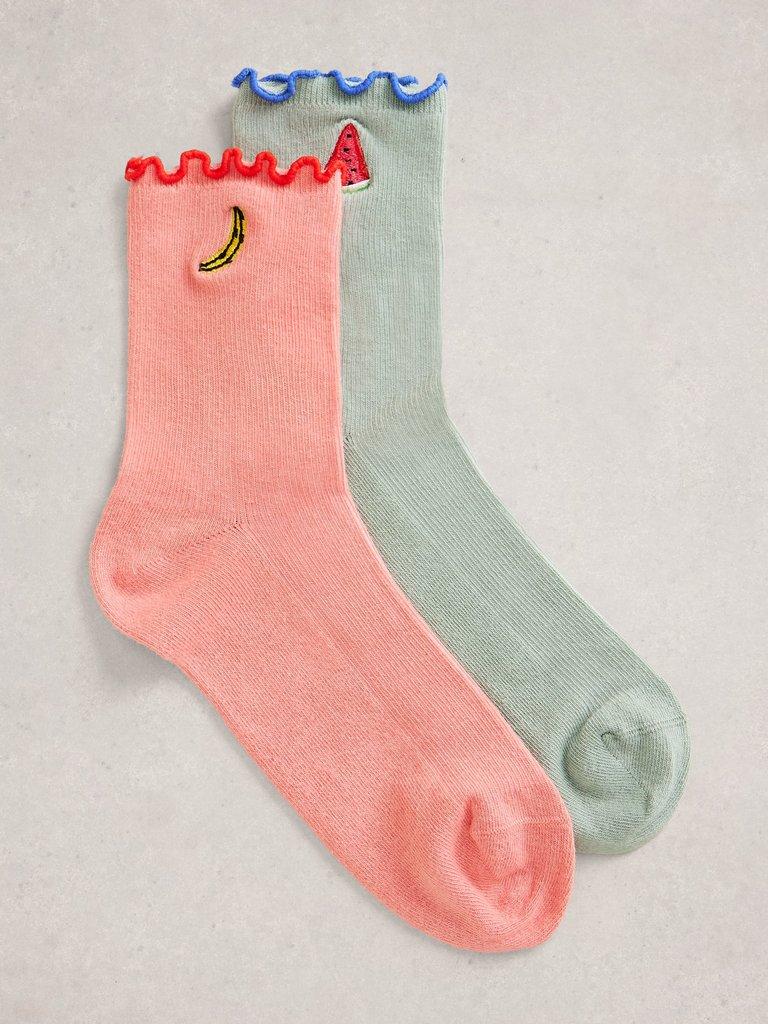 2PK Fruit Ankle Socks in PINK MLT - FLAT FRONT