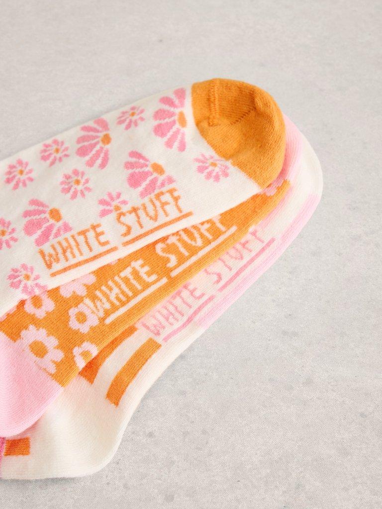 3PK Flower Pack Trainer Socks in PINK MLT - FLAT DETAIL