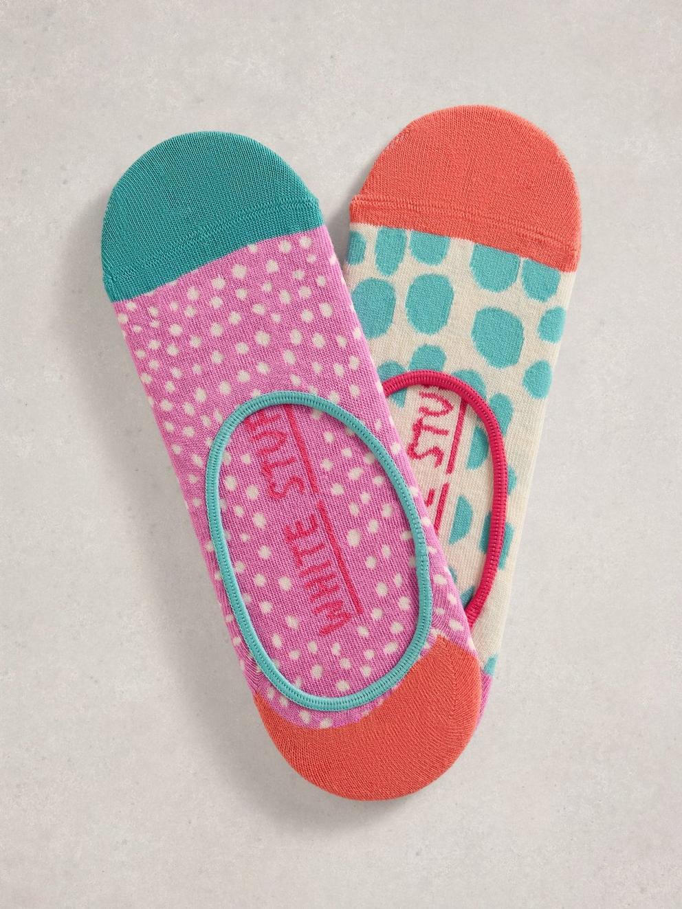 2PK Spot Print No Show Socks in PINK MLT - FLAT FRONT