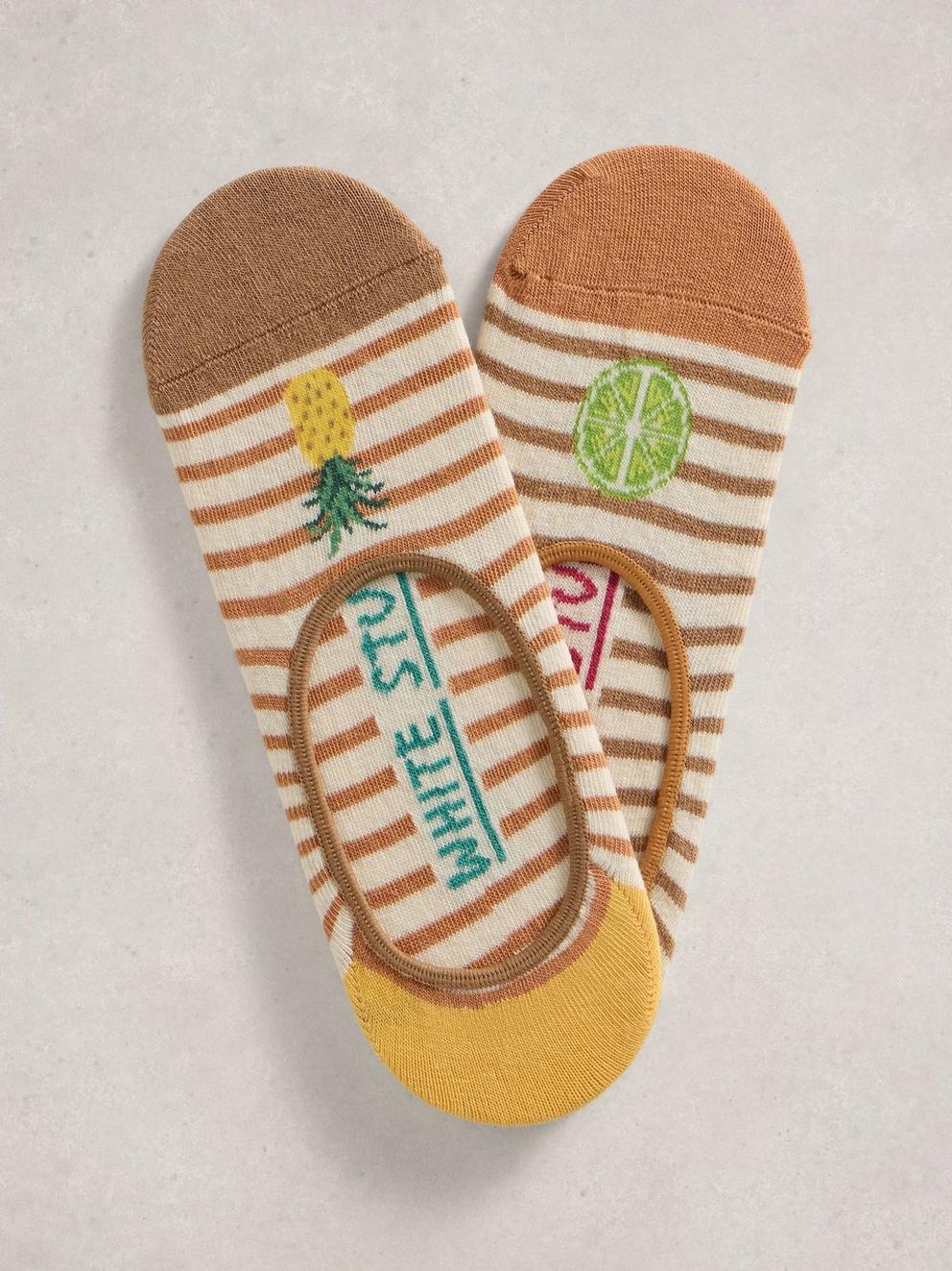 2PK Fruit No Show Socks in DK NAT - FLAT FRONT