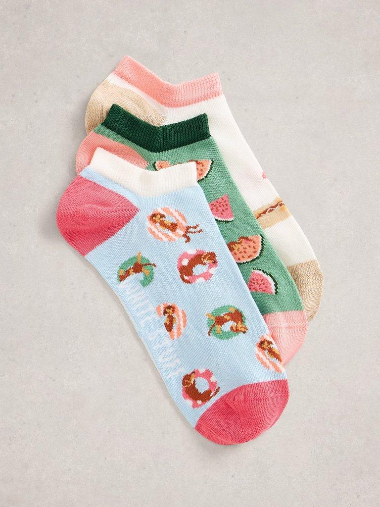 3PK Dog Summer Trainer Socks in BLUE MLT - FLAT FRONT