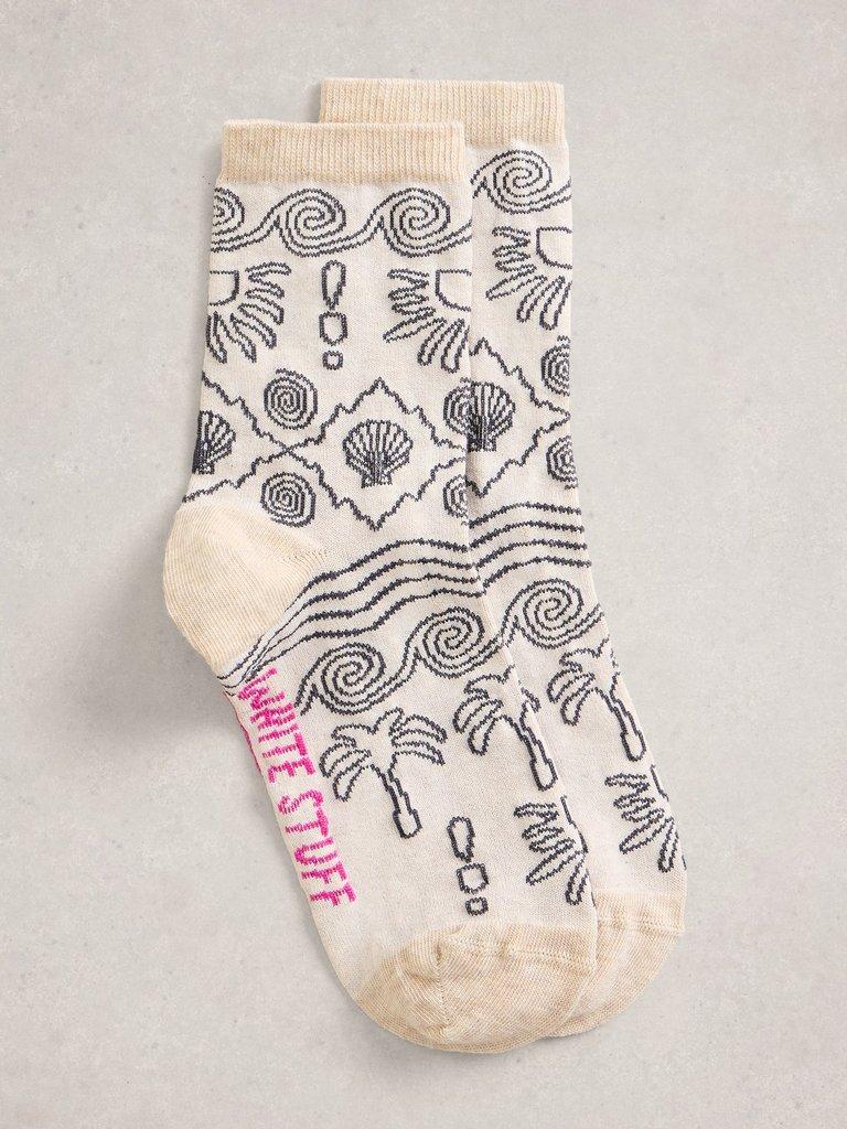 Shell Print Ankle Sock in NAT MLT - FLAT FRONT