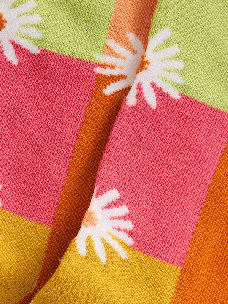 Colourblock Flower Ankle Sock in PINK MLT - FLAT DETAIL