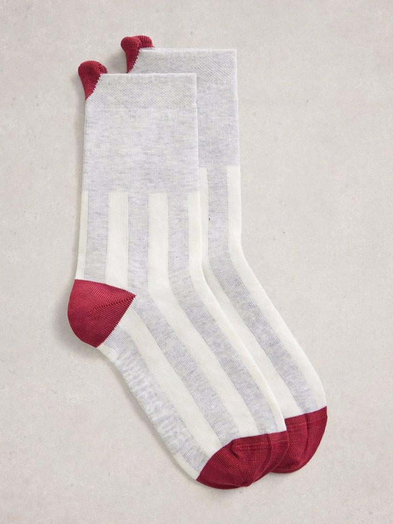 Heart Stripe Ankle Sock in GREY MLT - FLAT FRONT