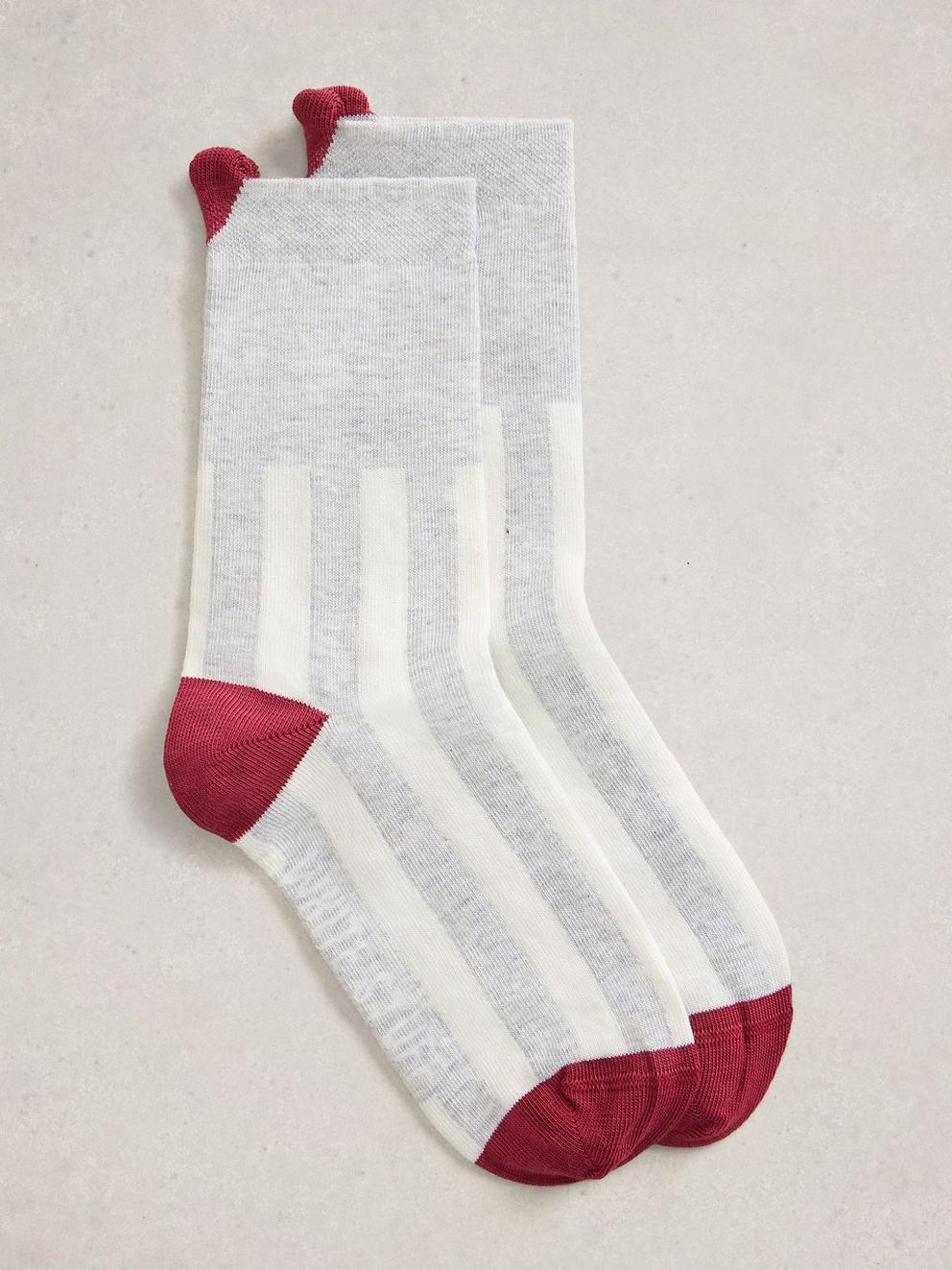 Heart Stripe Ankle Sock in GREY MLT - FLAT FRONT
