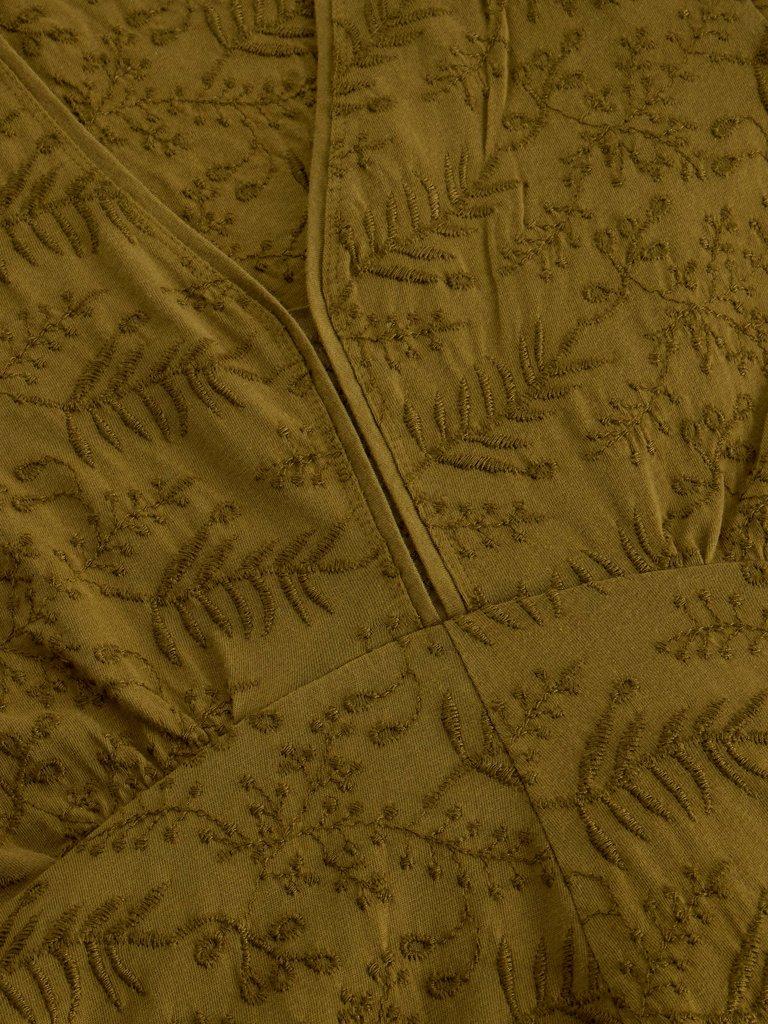 Megan Embroidered Jersey Dress in KHAKI GRN - FLAT DETAIL
