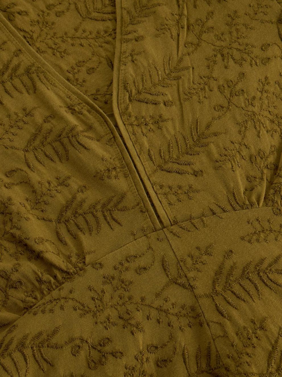 Megan Embroidered Jersey Dress in KHAKI GRN - FLAT DETAIL