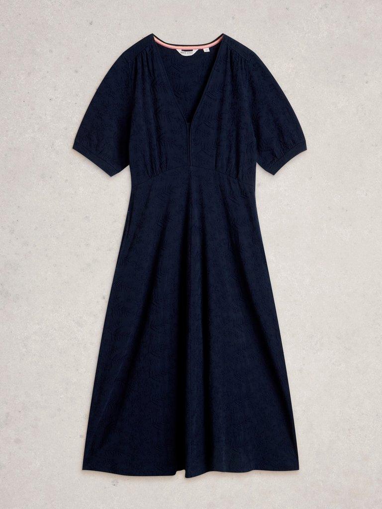 Megan Embroidered Jersey Dress in MID BLUE - FLAT FRONT