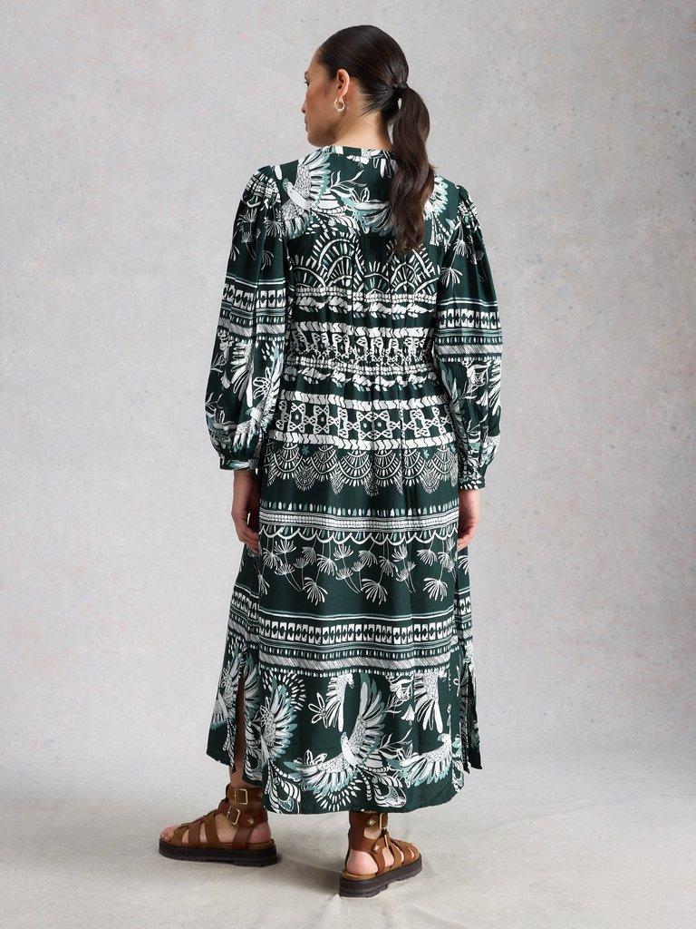 Lana Midi Dress in GREEN MLT - MODEL BACK