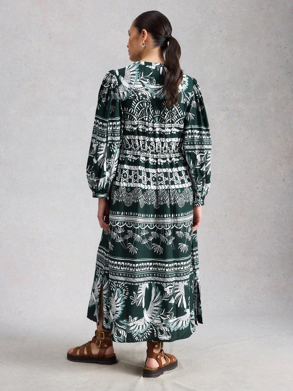 Lana Midi Dress in GREEN MLT - MODEL BACK