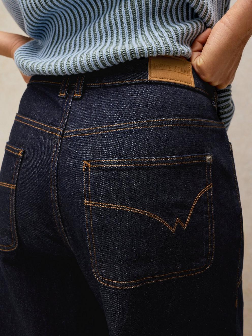 TIA WIDE LEG JEANS in DK DENIM - MODEL DETAIL