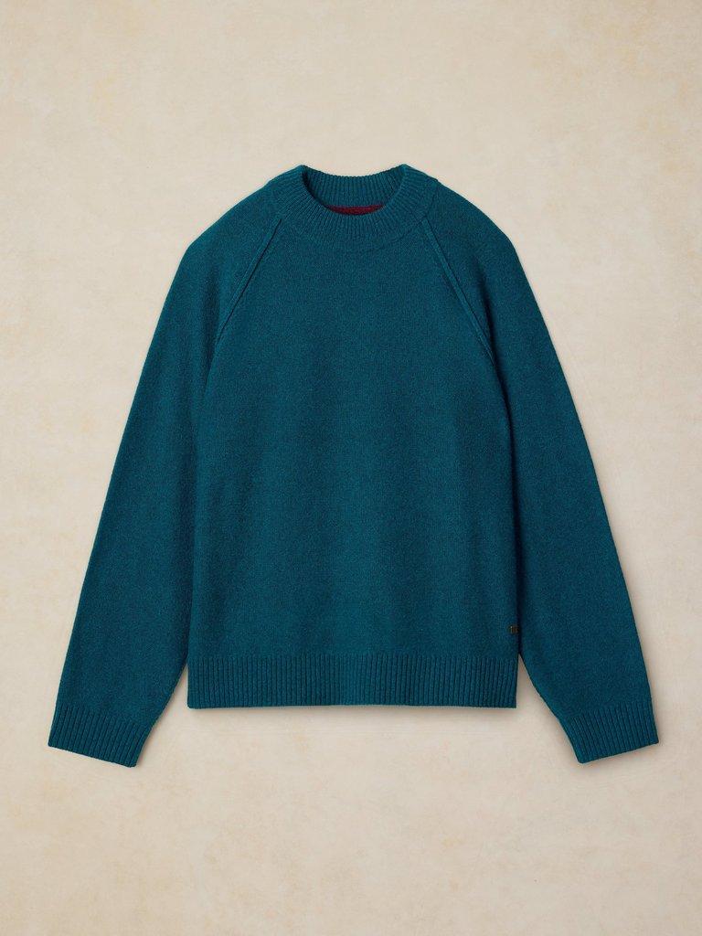 MILTON MOCK NECK JUMPER in MID TEAL - FLAT FRONT