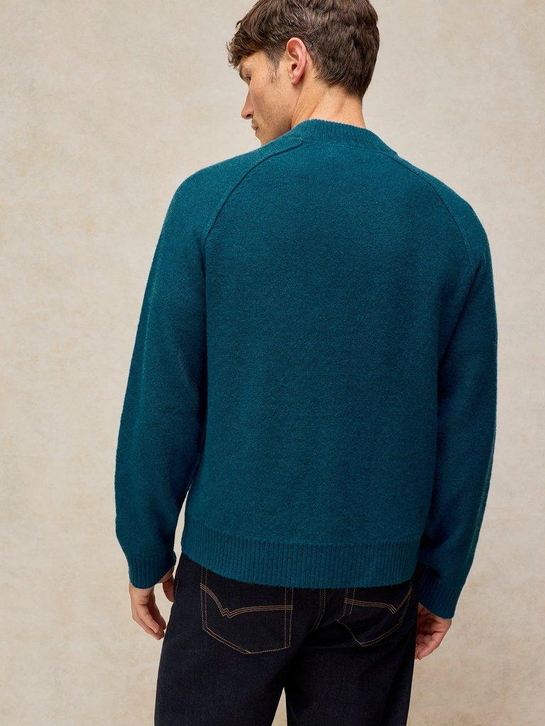 MILTON MOCK NECK JUMPER in MID TEAL - MODEL BACK