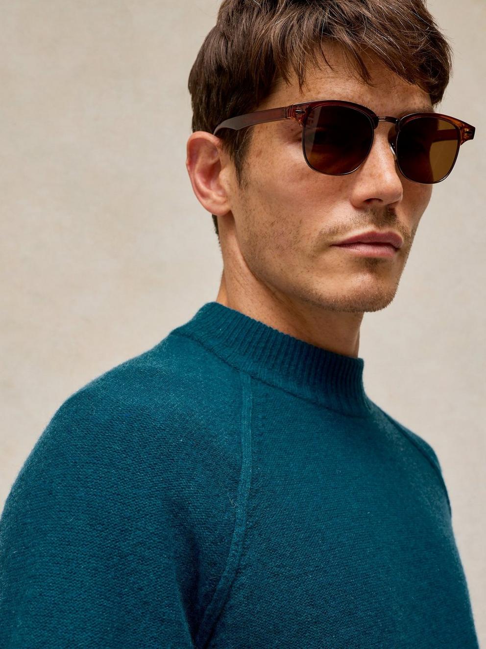 MILTON MOCK NECK JUMPER in MID TEAL - MODEL DETAIL