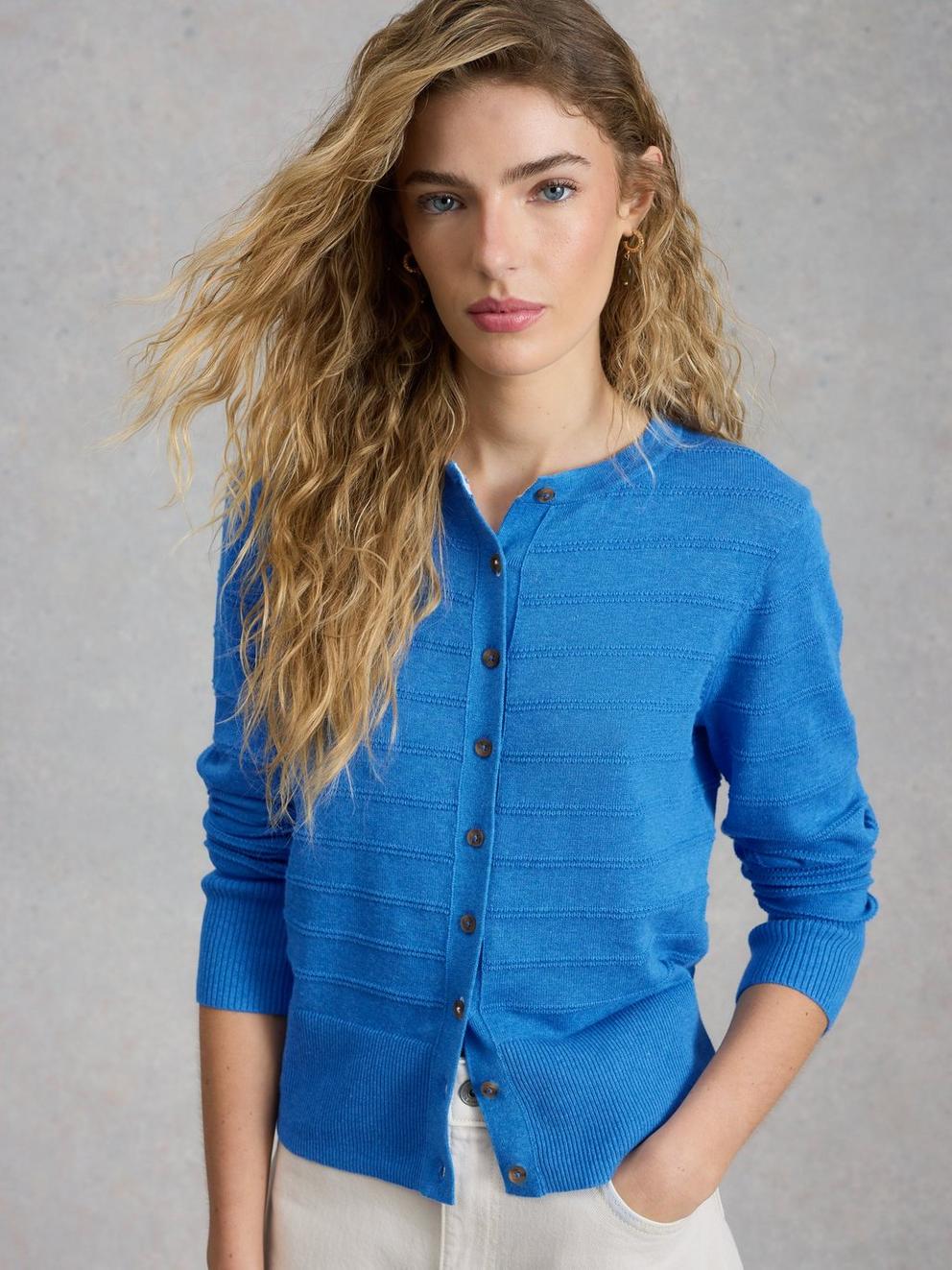 LOIS STITCH CARDI in MID BLUE - LIFESTYLE