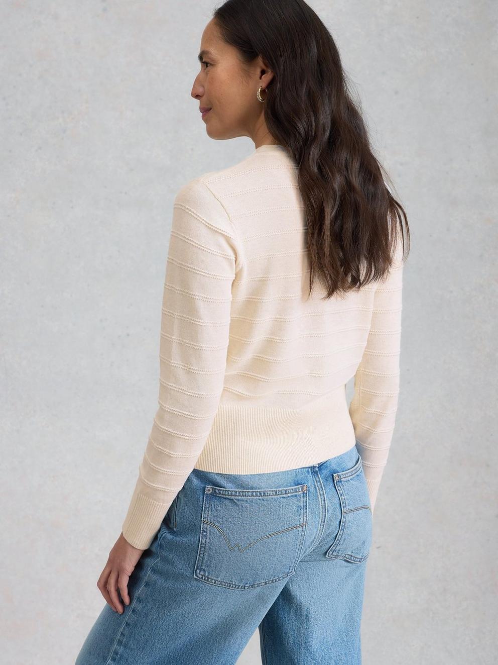 LOIS STITCH CARDI in NAT WHITE - MODEL BACK