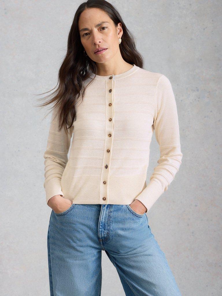 LOIS STITCH CARDI in NAT WHITE - MODEL DETAIL