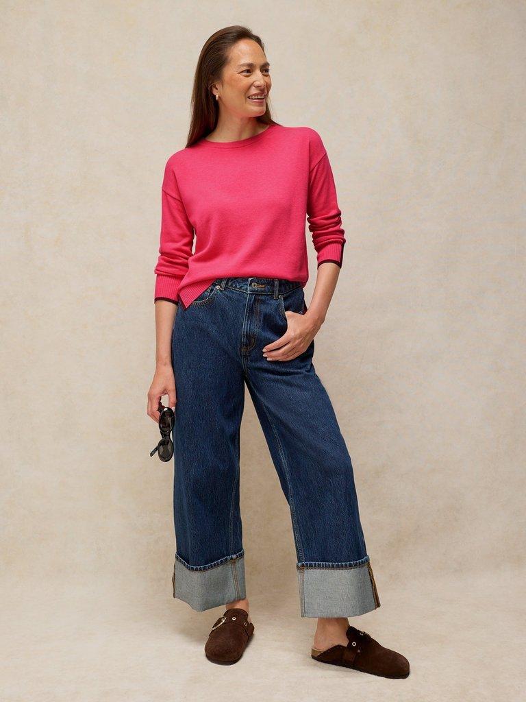 OLIVE JUMPER in BRT PINK - MODEL FRONT