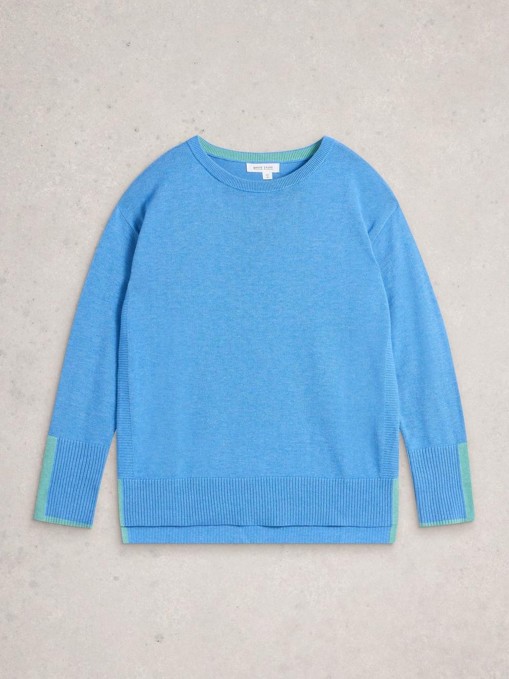 OLIVE JUMPER in MID BLUE - FLAT FRONT